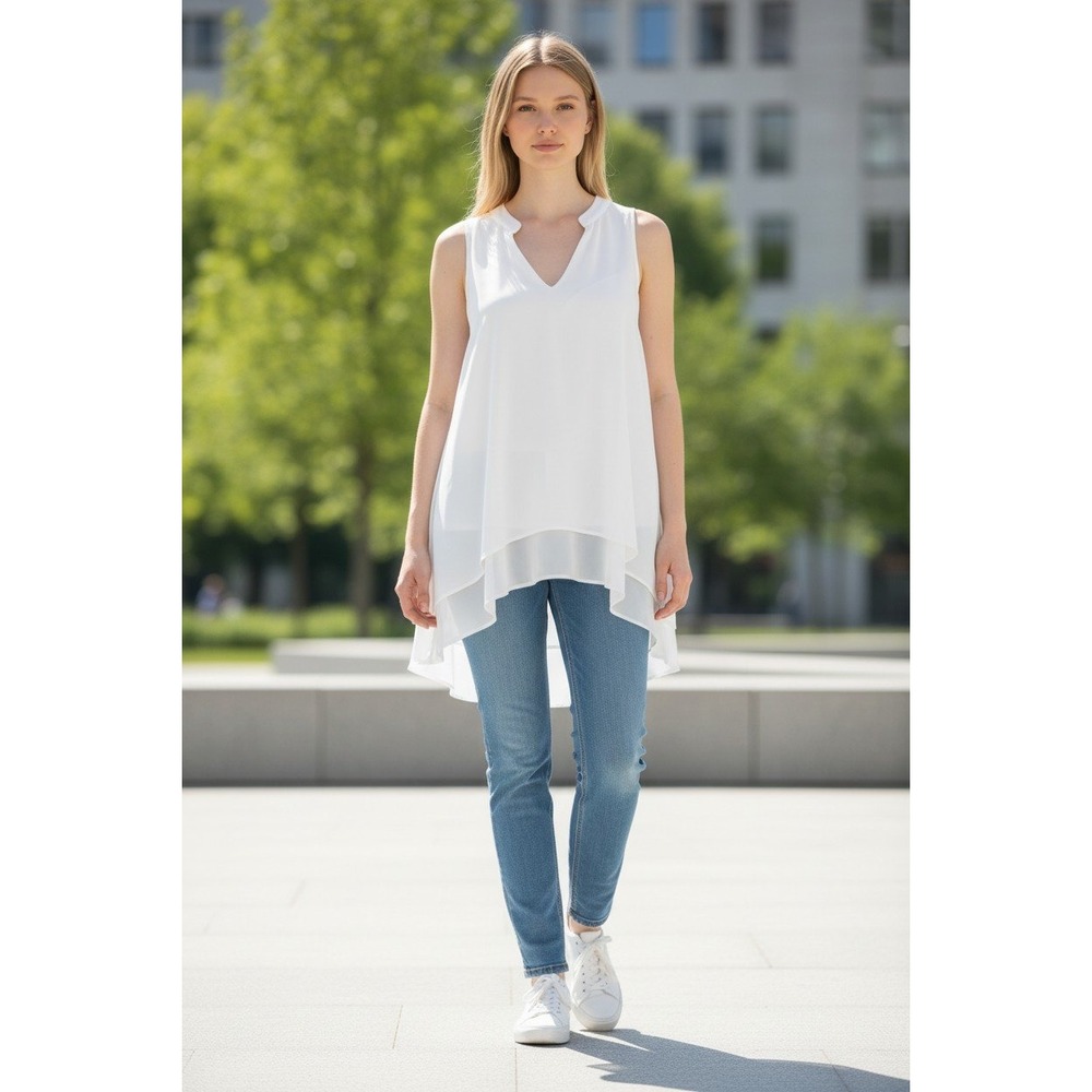 Venus Womens XS White Layered High-Low Racerback Tank Top V-Neck Size